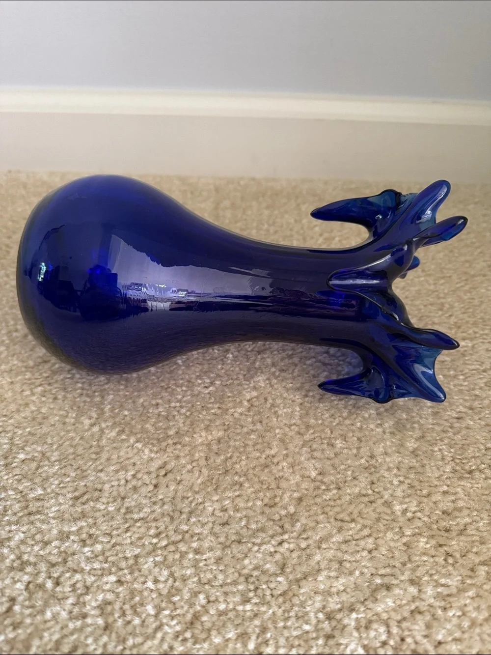 Cobalt Blue Ruffled Glass Vase -